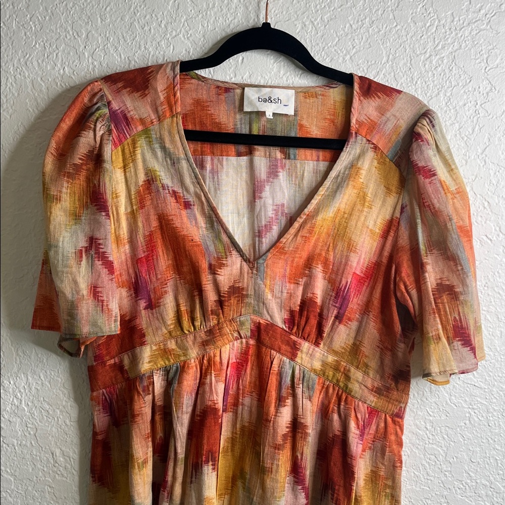 BA&SH Aelda Mini Dress Abstract Print Ochre Women US Sz 6 - Picture 4 of 8